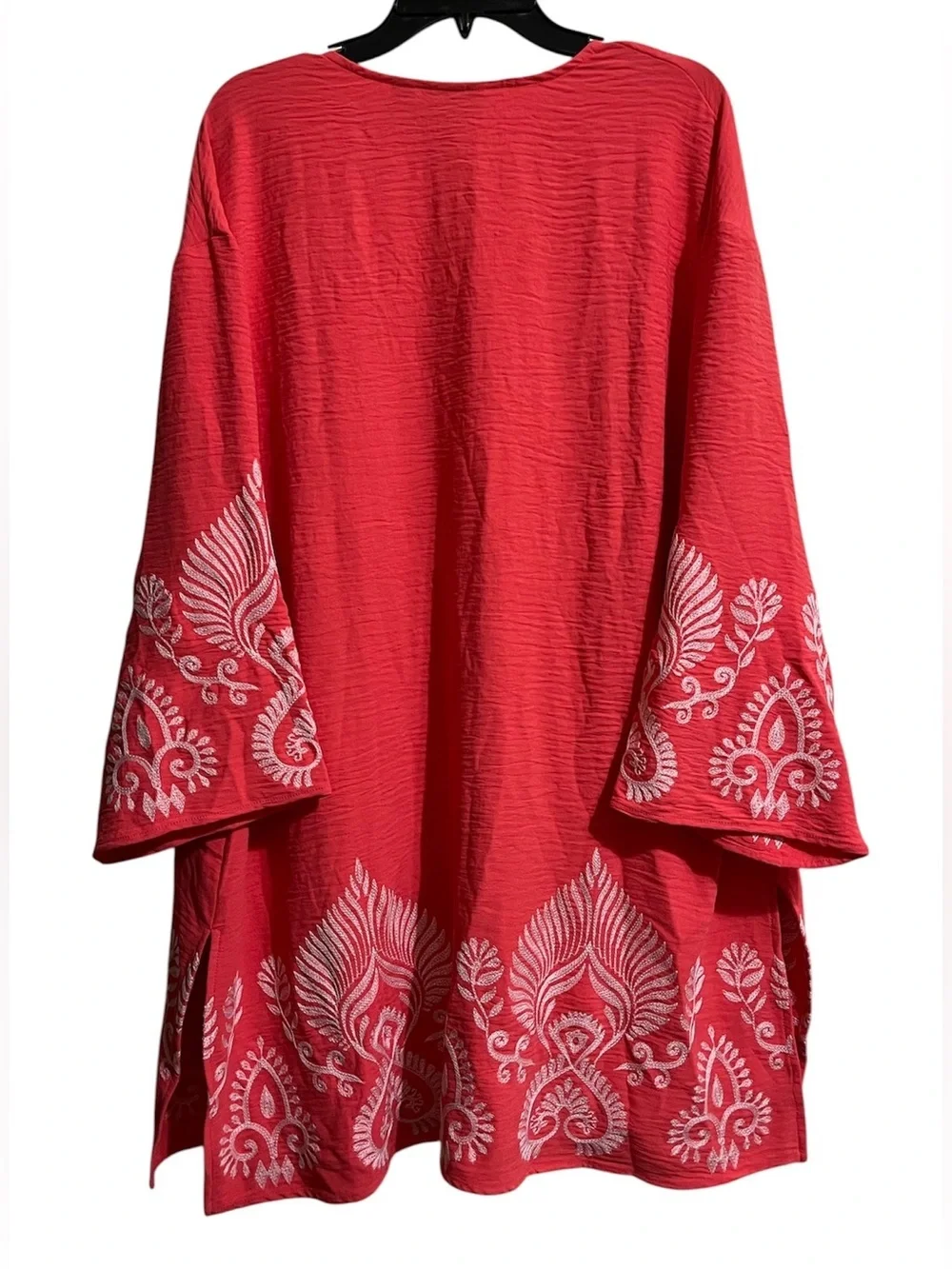 Attitudes By Renee Long Cardigan Duster Coral White Embroidered Kimono 1X